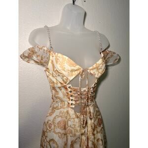 Sugar Thrills Whimsical Corset Maxi Dress - Cream & Pink, Size S